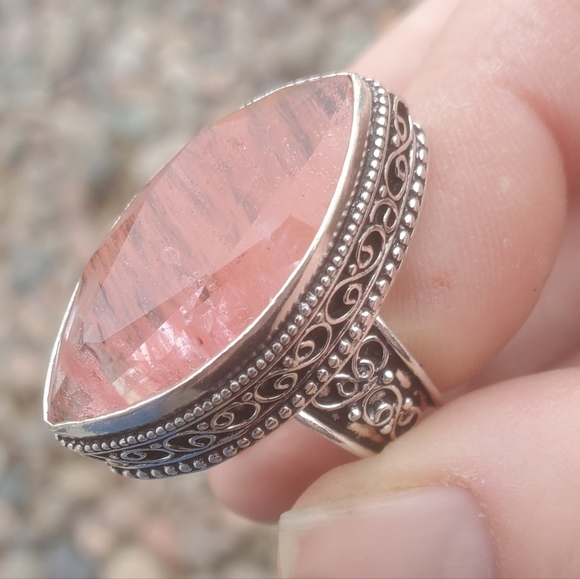 New Watermelon Quartz Crystal 925 Silver Ring. - Picture 13 of 16